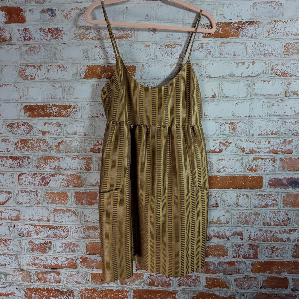 Anthropologie Hunter Dixon Dress Womens 8 Gold  Metallic Jacquard Pocket
